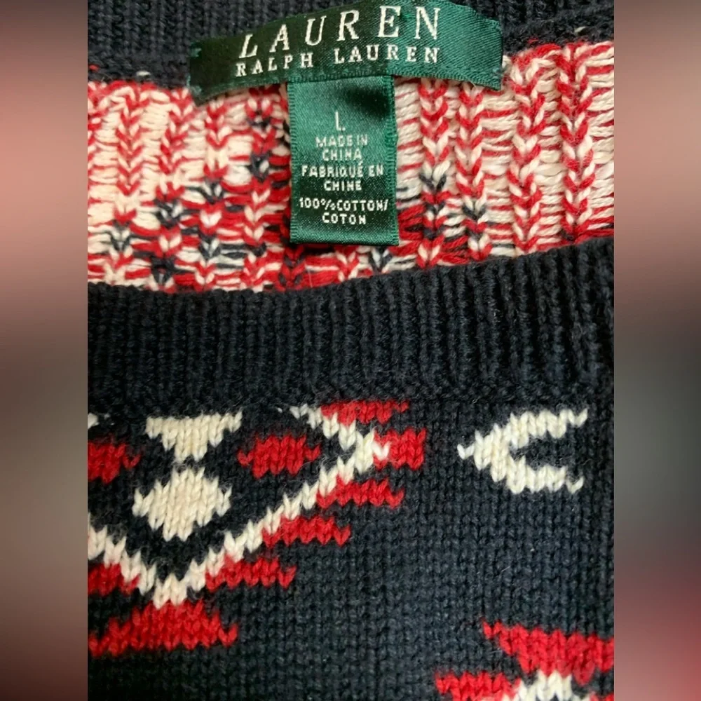 Lauren Ralph Lauren Black Red Tribal Sweater Size L​